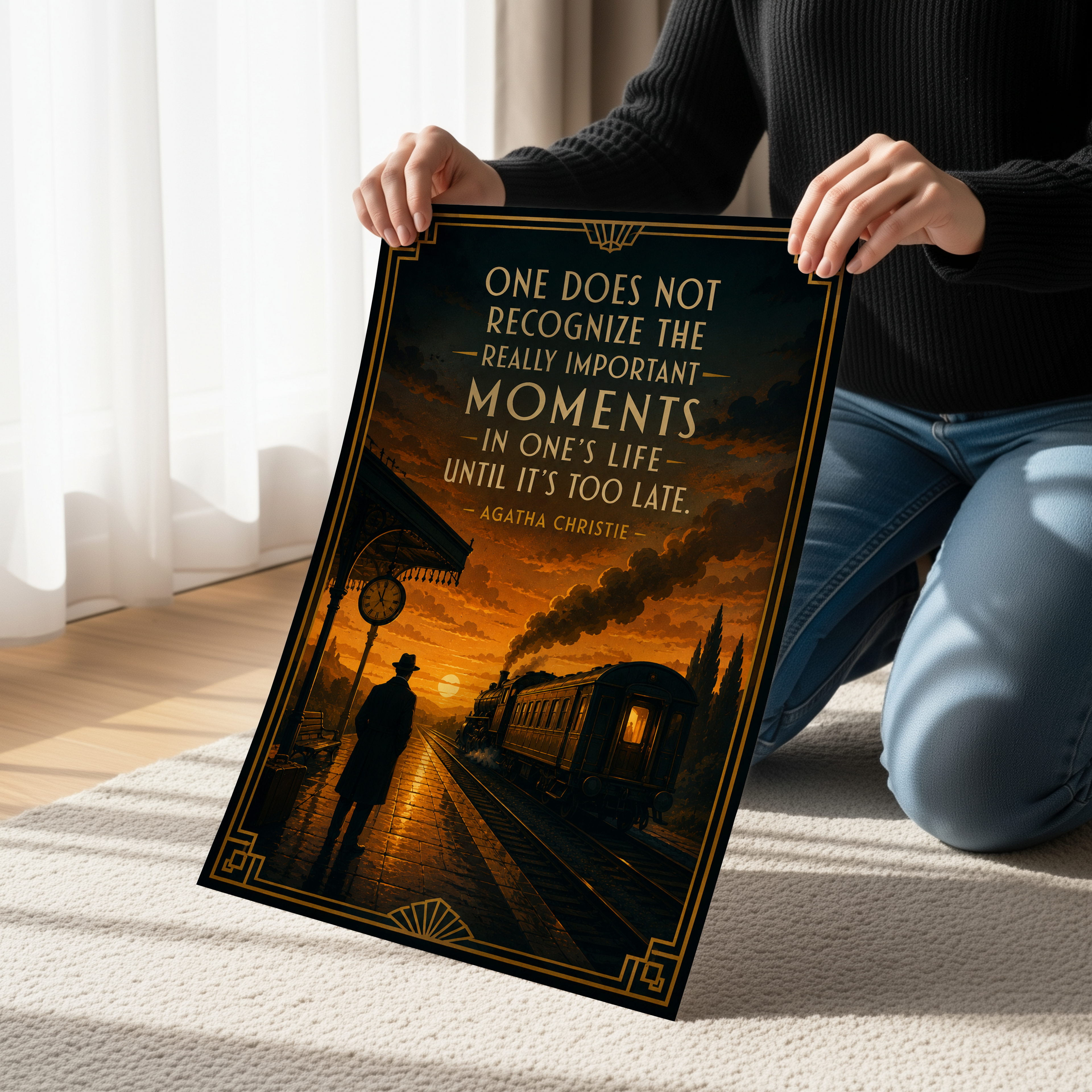 Agatha Christie Quote Poster, Instinct Is a Marvelous Thing, Art Deco Wall Art, Black Cat Print, Dark Academia Decor, Mystery Book Lover Gift