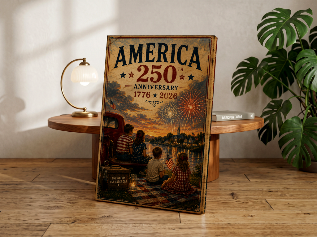 America 250th Anniversary Poster, 1776 2026 Patriotic Wall Art, America 250 Decor, Semiquincentennial Print, Fourth of July Americana Artwork
