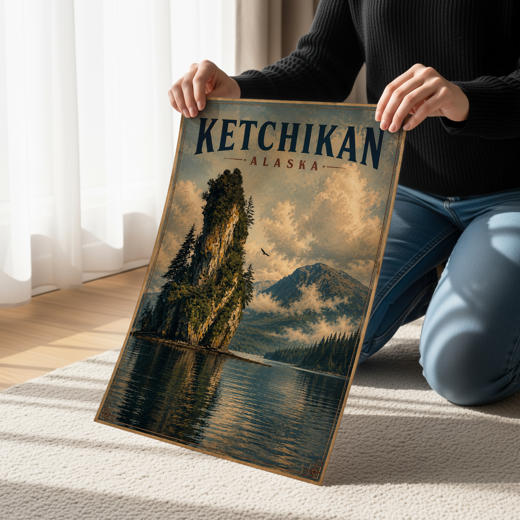 Ketchikan Alaska Poster | Vintage Coastal Alaska Wall Art Canvas Print
