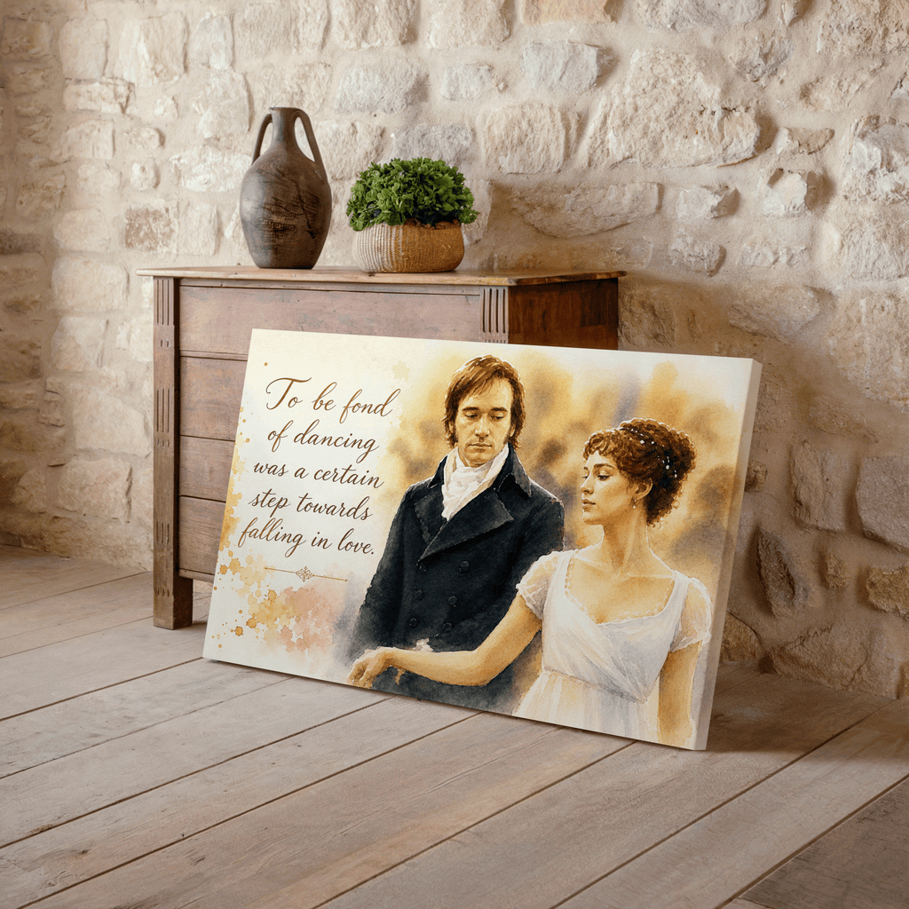 Pride and Prejudice Dancing Quote Print, Regency Watercolor Wall Art, Jane Austen Romance Poster, Literary Couple Decor
