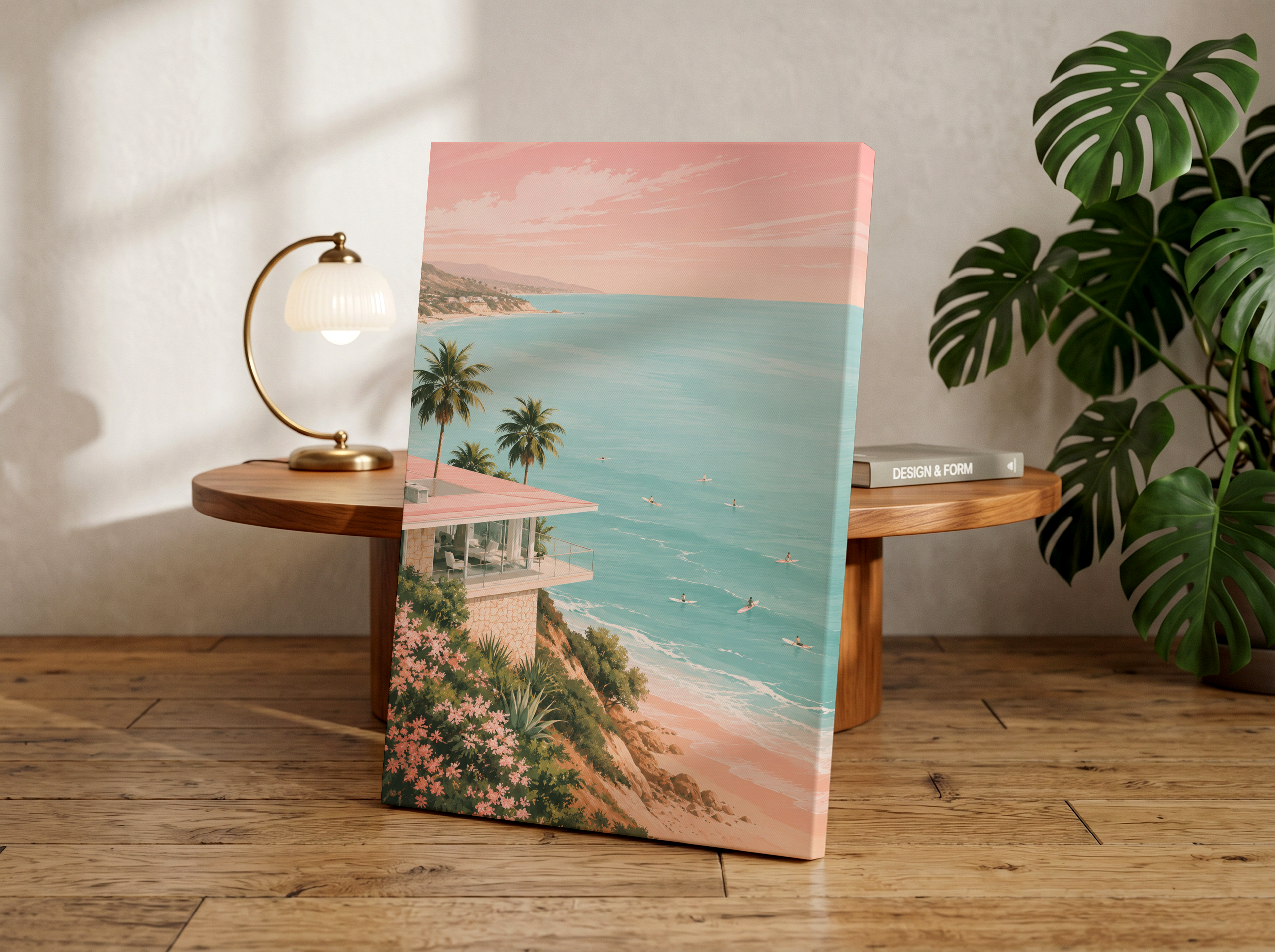 Coastal Beach House Wall Art, Luxury Coastal Decor, Pink Beach Print, Ocean View Artwork, Coastal Grandmillennial Decor, Surf Beach Wall Art