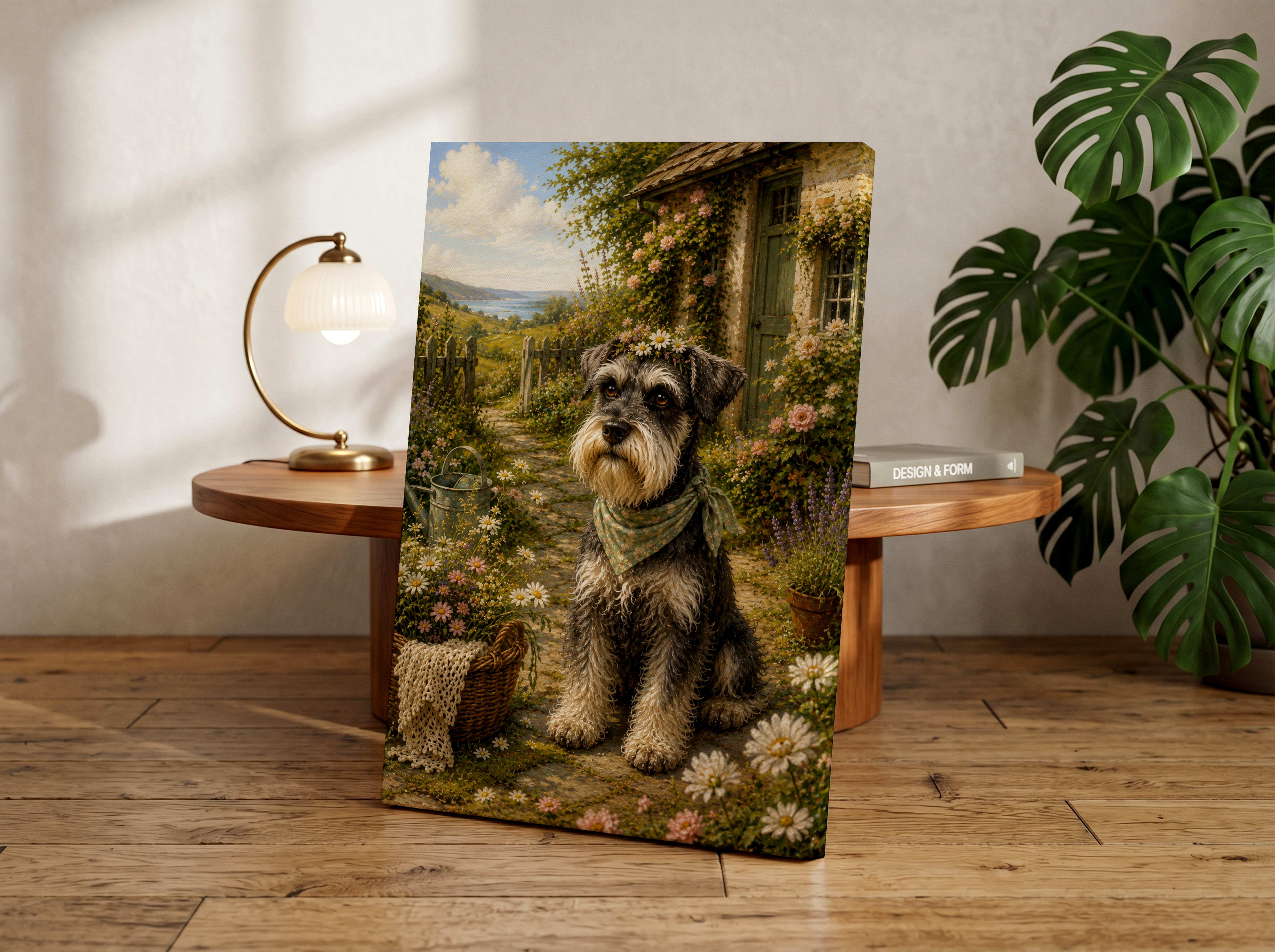Miniature Schnauzer Cottagecore Wall Art, Floral Dog Portrait, Rustic Garden Print, Country Cottage Decor, Schnauzer Lover Gift, Vintage Farmhouse Artwork