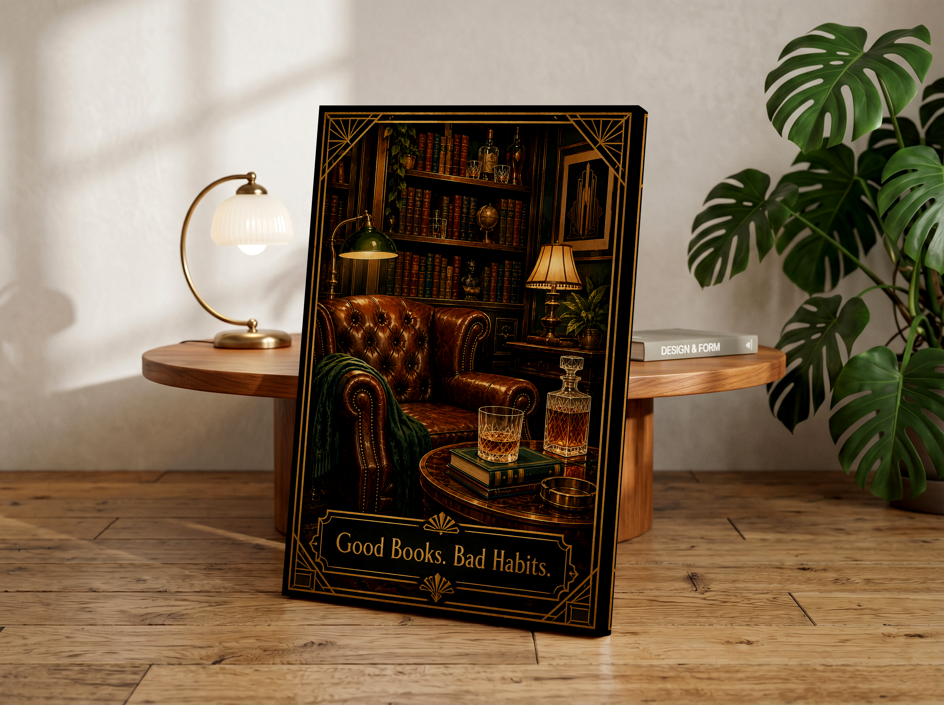 Good Books Bad Habits Poster, Bourbon Wall Art, Speakeasy Wall Art, Dark Academia Library Decor, Whiskey Study Print