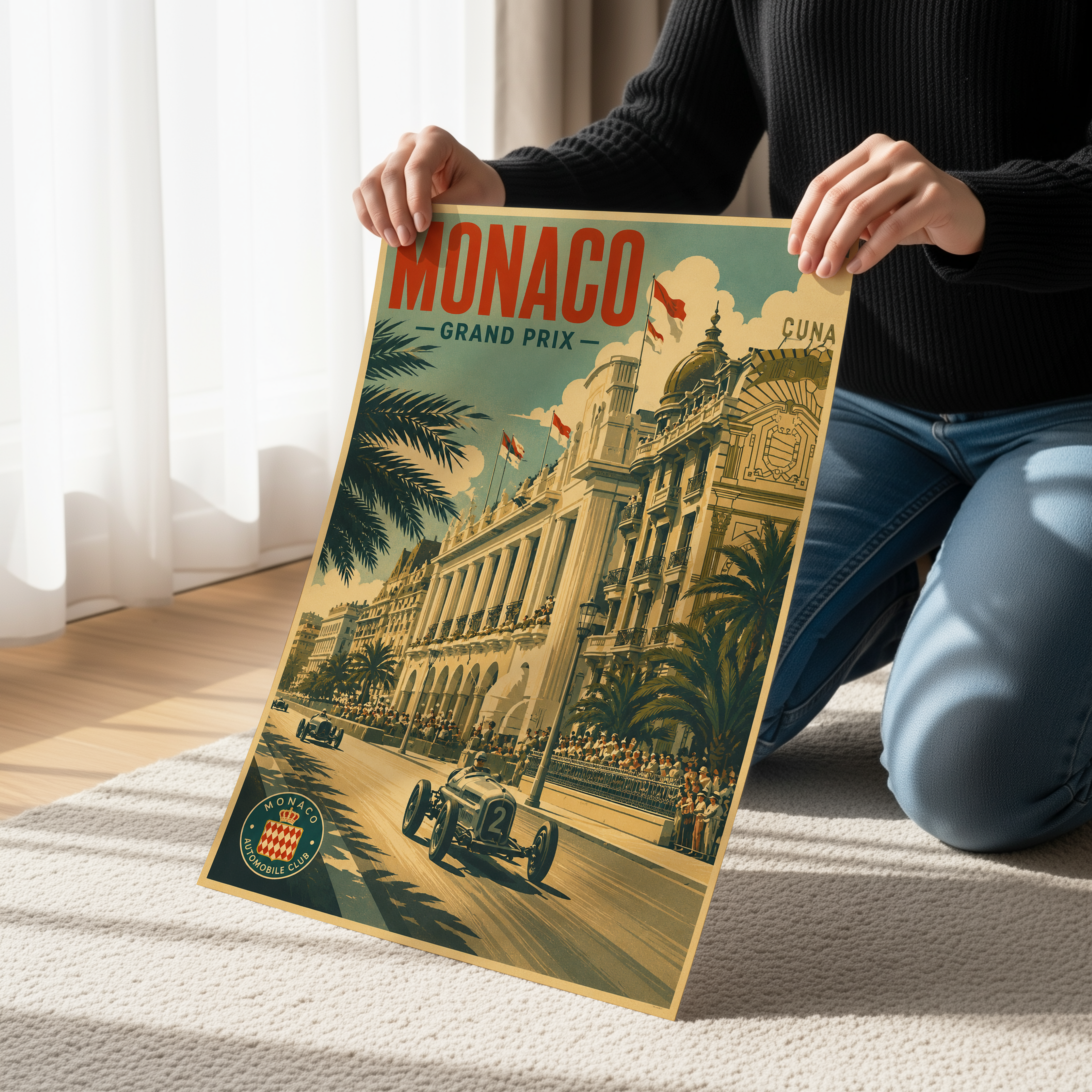 Vintage Monaco Grand Prix Poster, Retro Monte Carlo Racing Wall Art, Classic Formula Motorsport Print, Monaco Travel Decor, European Racing Artwork