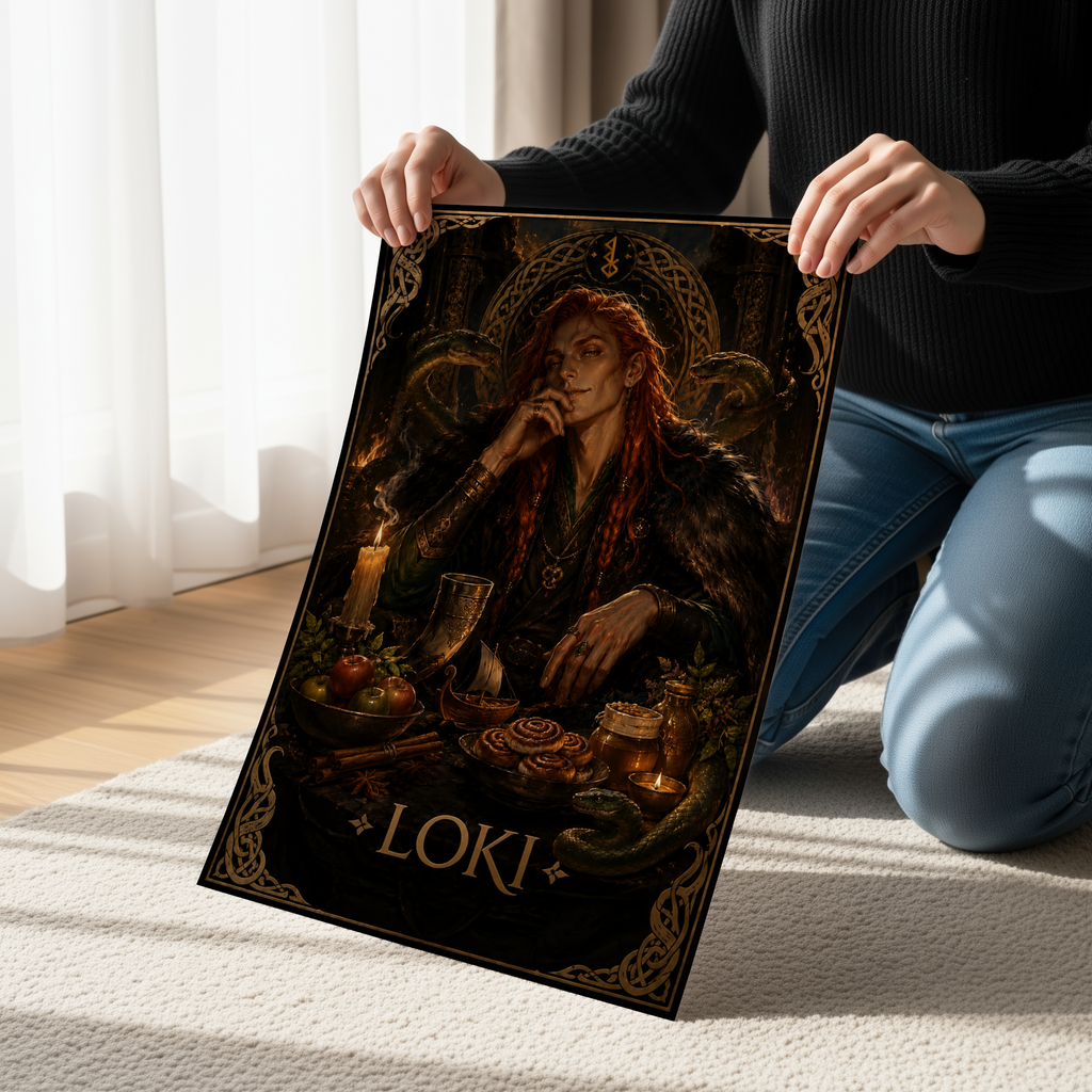 Loki Norse Mythology Poster, Viking God Wall Art, Dark Fantasy Decor, Norse Pagan Artwork, Mythological Print, Scandinavian Mythology Gift