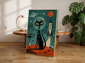 Atomic Space Cat Print, Mid Century Modern Retro Futurism Wall Art