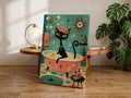 Black Cat Bubble Bath Art, Mid Century Modern Retro Bathroom Print (Poster or Canvas)