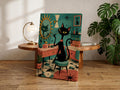 Atomic Cat Vanity Print, Mid Century Modern Black Cat Art, Retro Bathroom Decor (Poster)