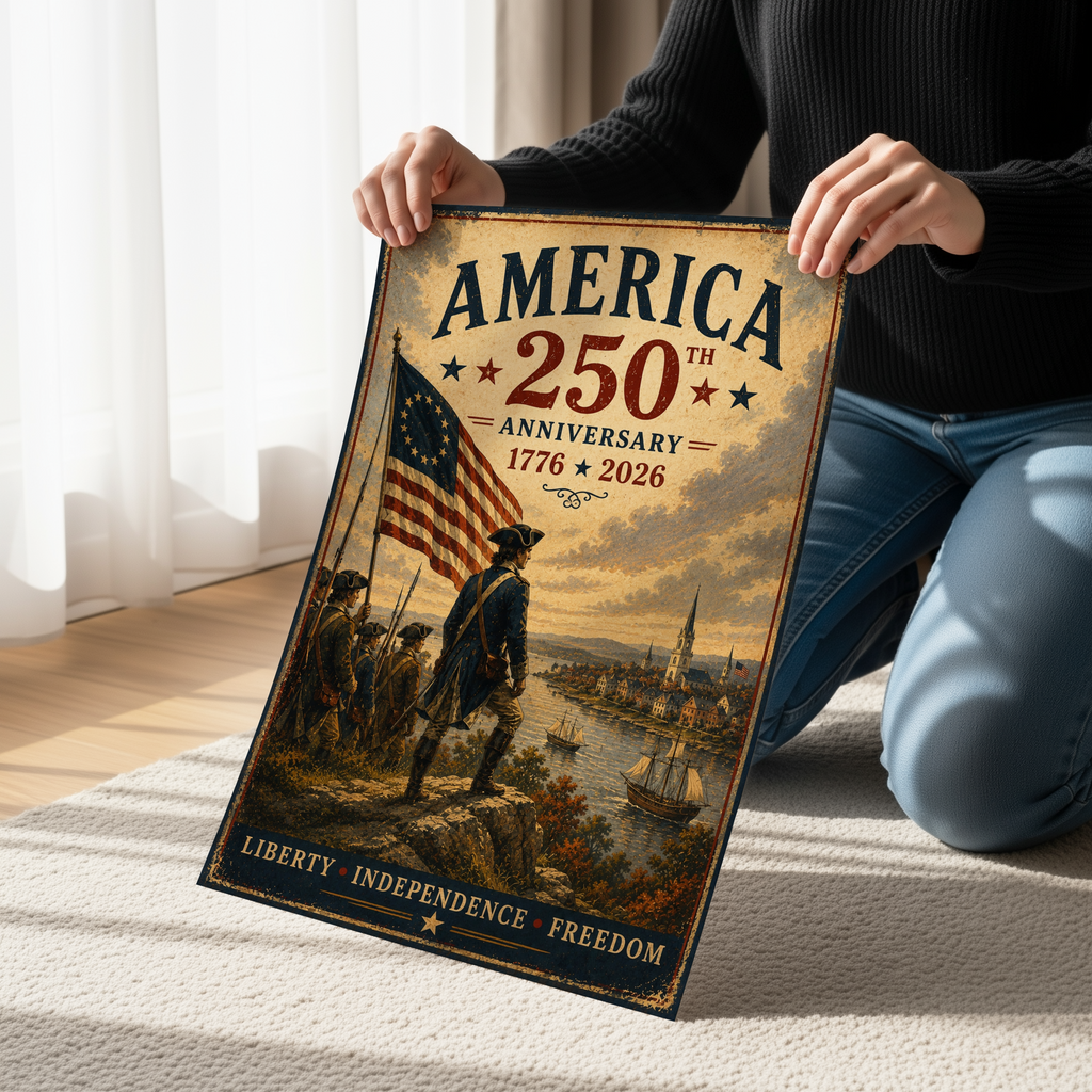 America 250th Anniversary Poster, 1776 2026 Patriotic Wall Art, Revolutionary War Americana Decor, America 250 Print, Semiquincentennial Artwork