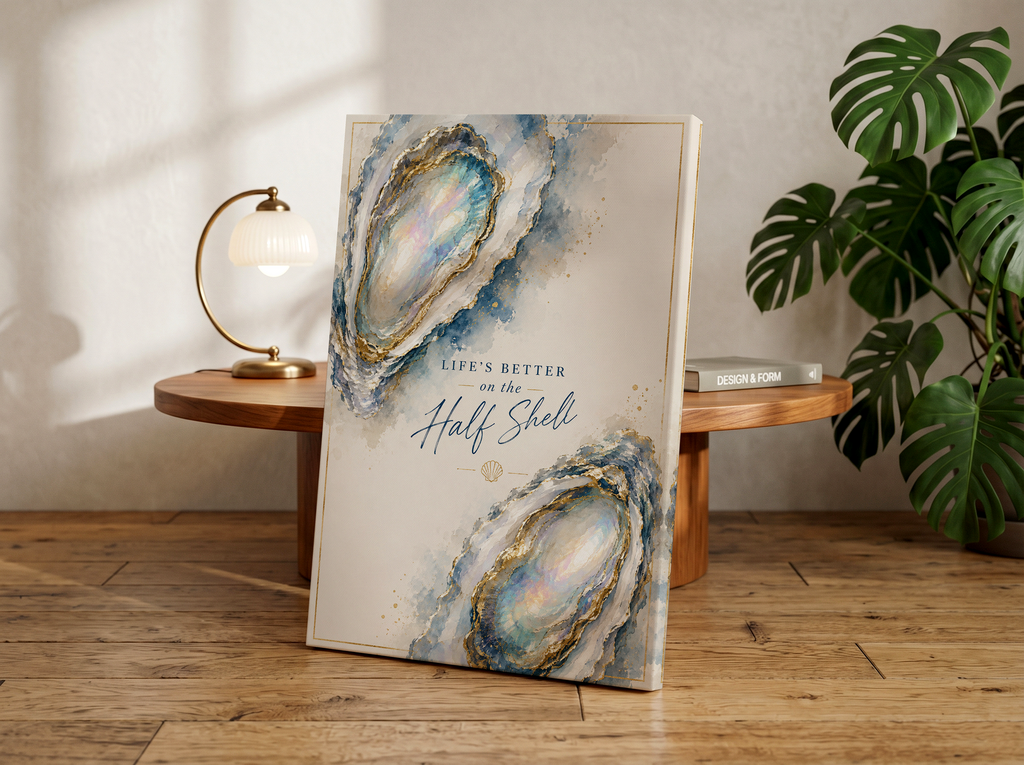 Life's Better on the Half Shell Print, Oyster Wall Art, Coastal Oyster Painting, Beach House Decor, Coastal Kitchen Sign, Oyster Lover Gift