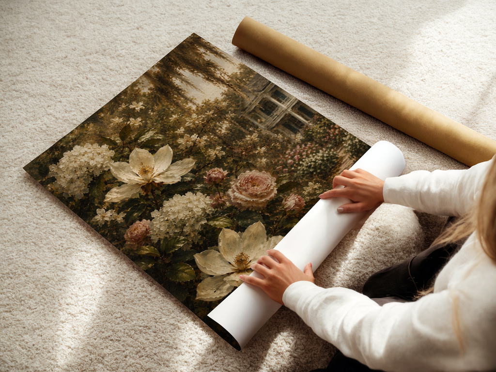 Moody Southern Garden Wall Art | Vintage Floral Landscape Canvas Print
