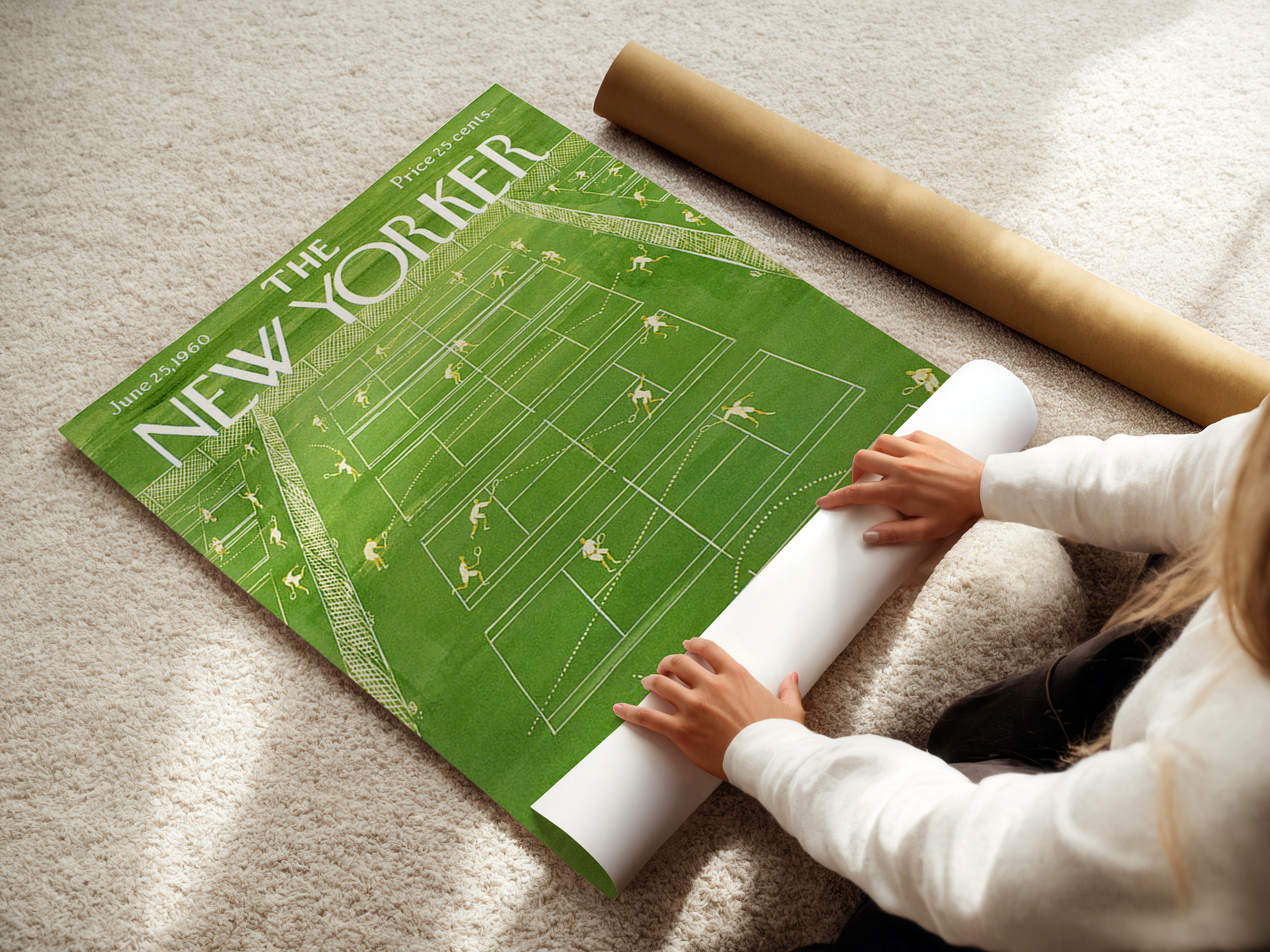Vintage Tennis Wall Art Print | Retro Green New Yorker Inspired Sports Poster
