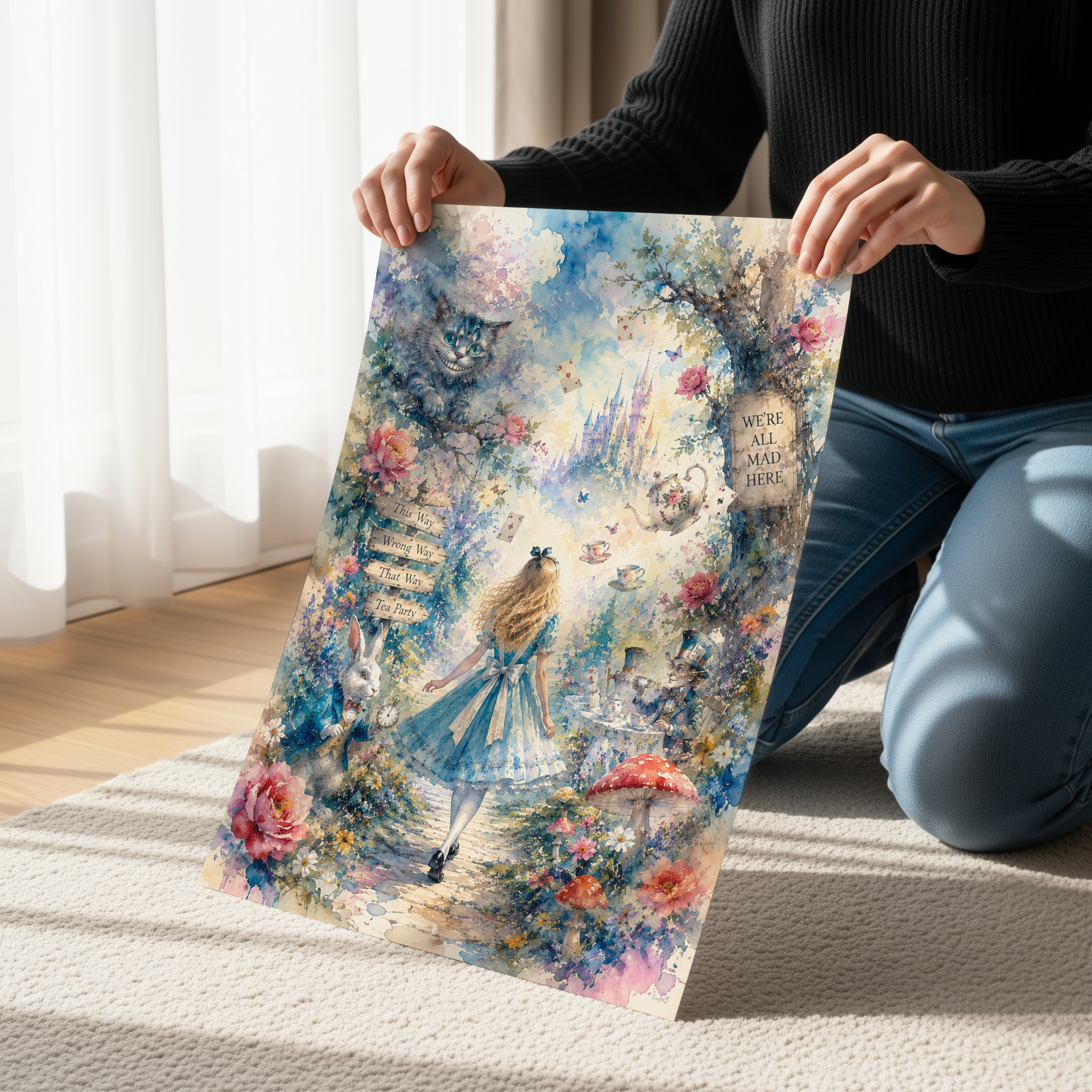 Alice in Wonderland Watercolor Poster | Whimsical Fairytale Wall Art Print