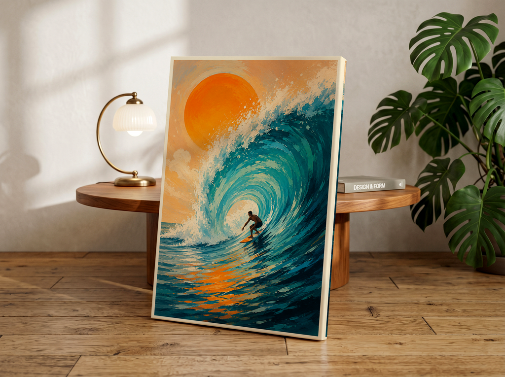 Surfer Wall Art Print, Wave Surfing Poster, Coastal Beach Decor, Ocean Wave Artwork, Surf Art Print, Beach House Wall Decor, Surfer Gift