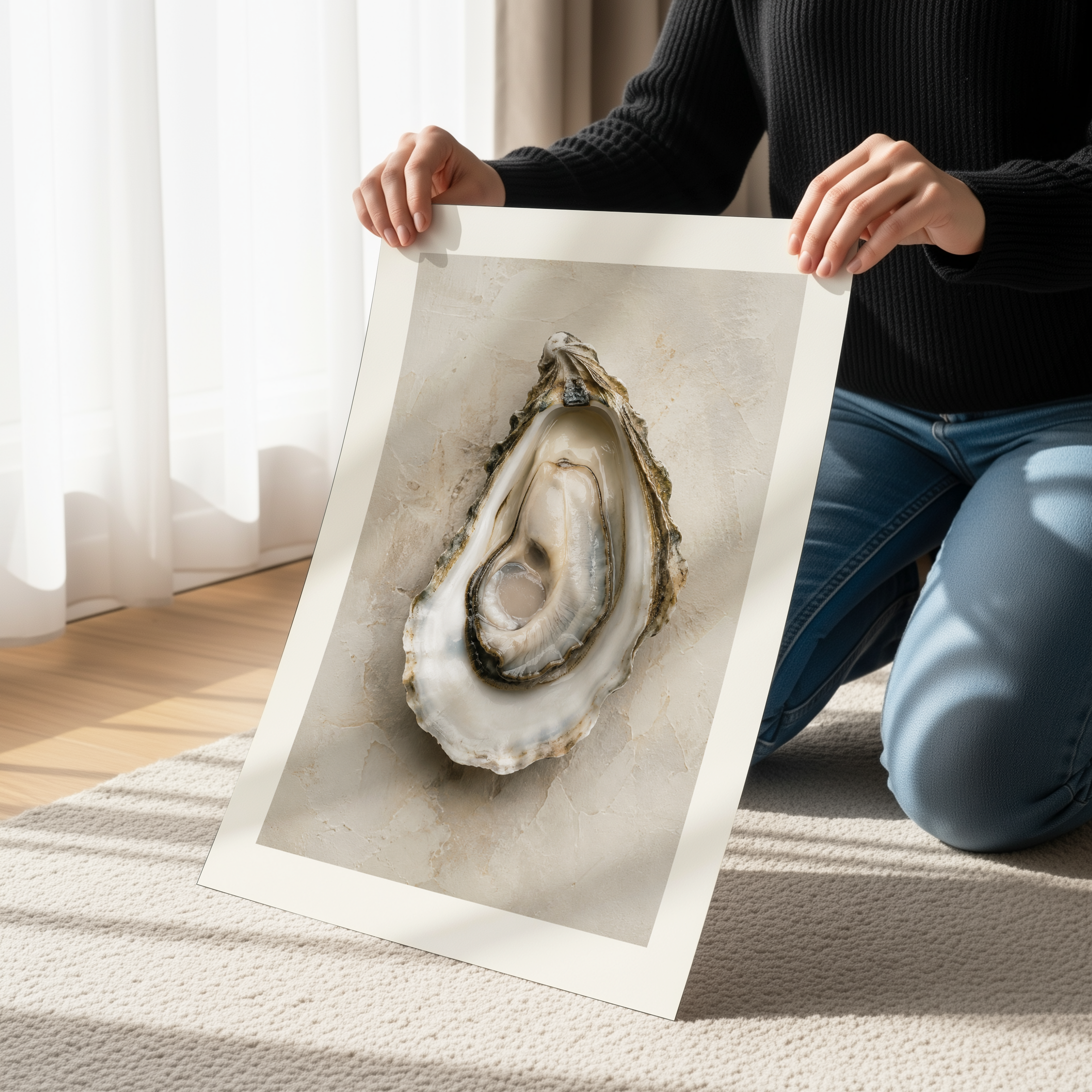 Oyster Wall Art Print, Coastal Oyster Artwork, Neutral Beach Decor, Oyster Shell Painting, Nautical Wall Art, Coastal Living Room Decor