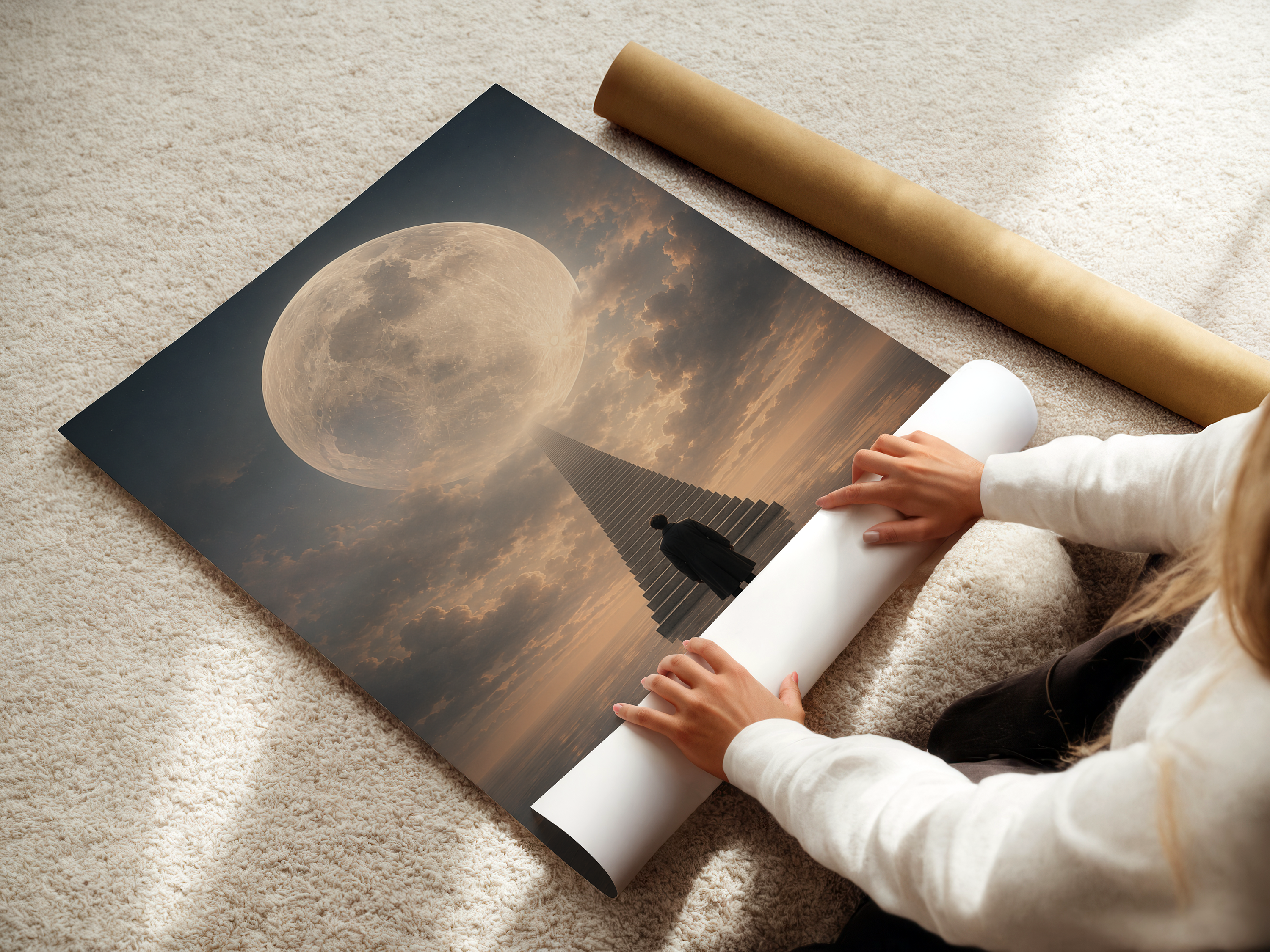 Minimalist Surrealist Moon Poster | Dreamlike Fantasy Wall Art Print