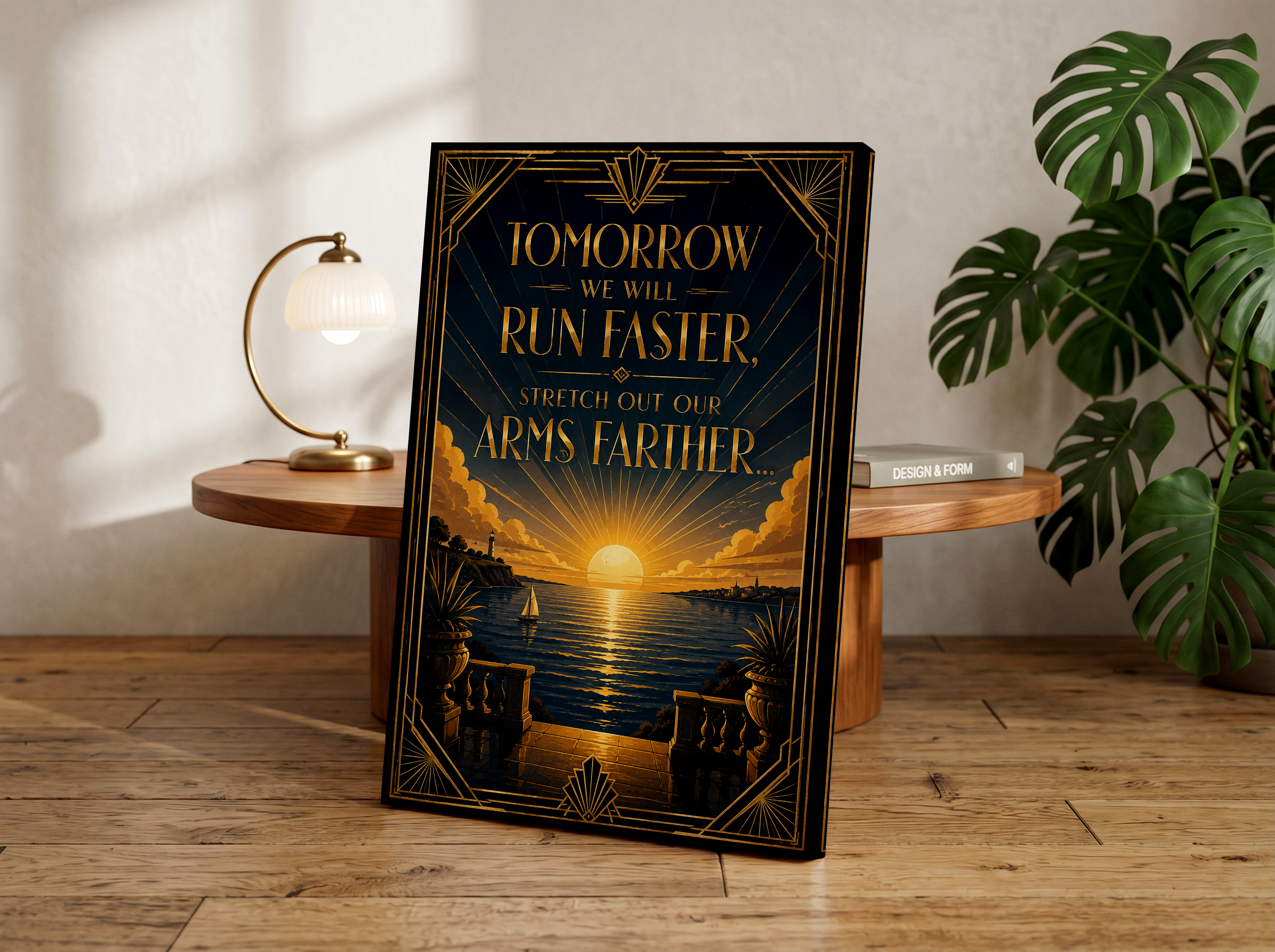 Tomorrow We Will Run Faster Poster, Great Gatsby Inspired Wall Art, Literary Quote Print, Art Deco Sunrise Decor, Motivational Book Quote Artwork