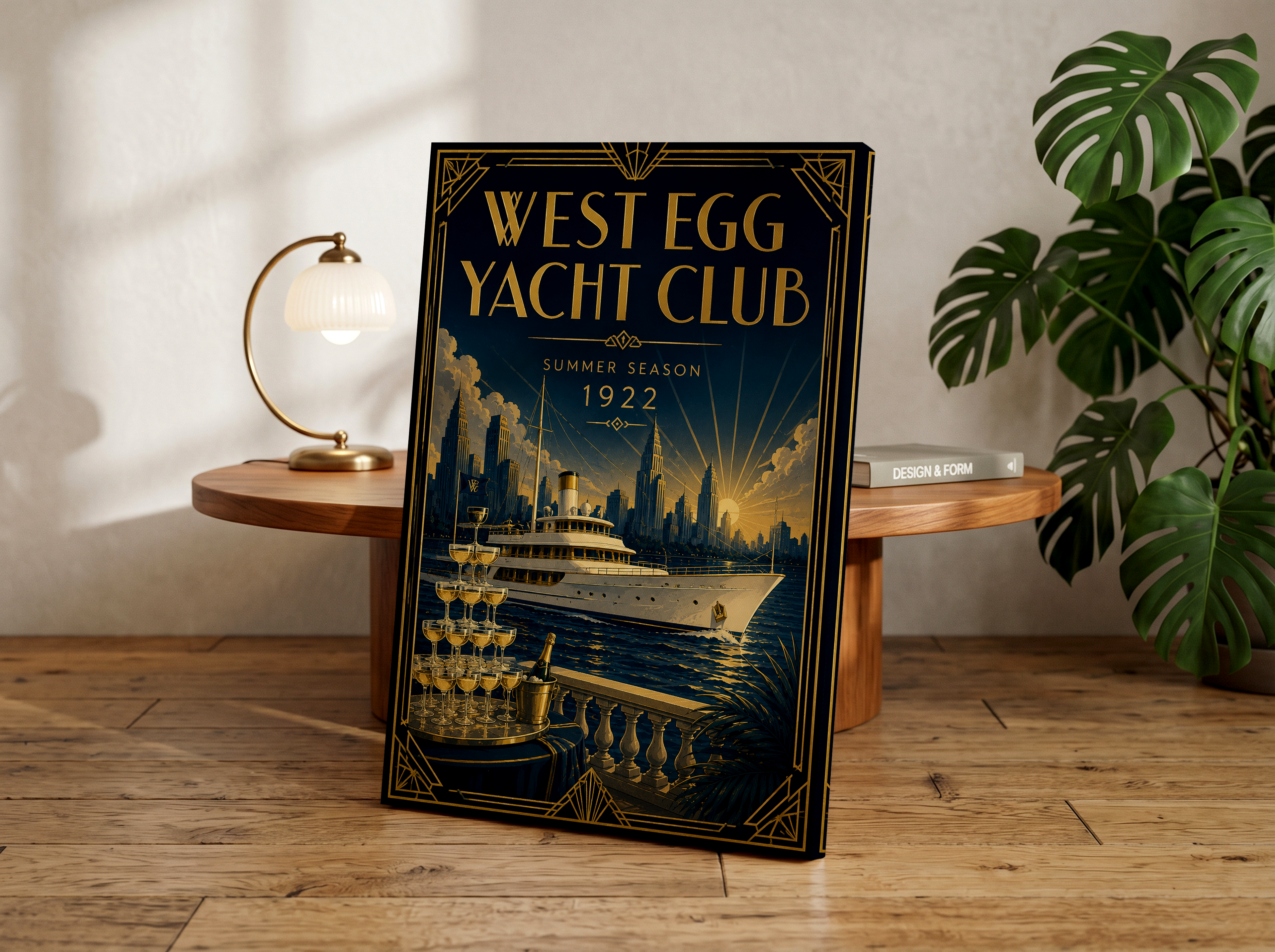 West Egg Yacht Club Poster, Gatsby Inspired Wall Art, Art Deco Travel Poster, Speakeasy Decor, Roaring Twenties Champagne Yacht Print