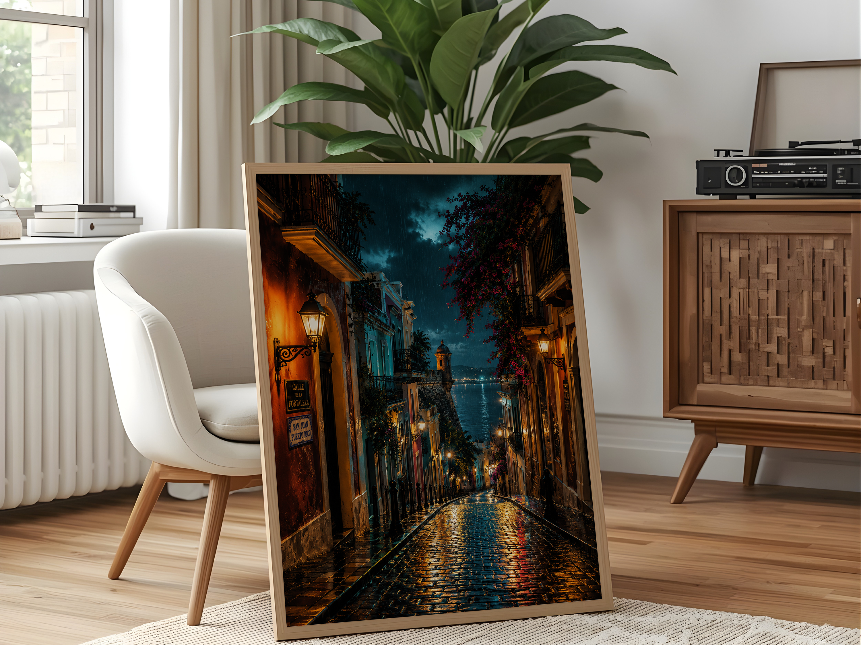 Rainy San Juan Puerto Rico Wall Art | Moody Caribbean Street Poster Print