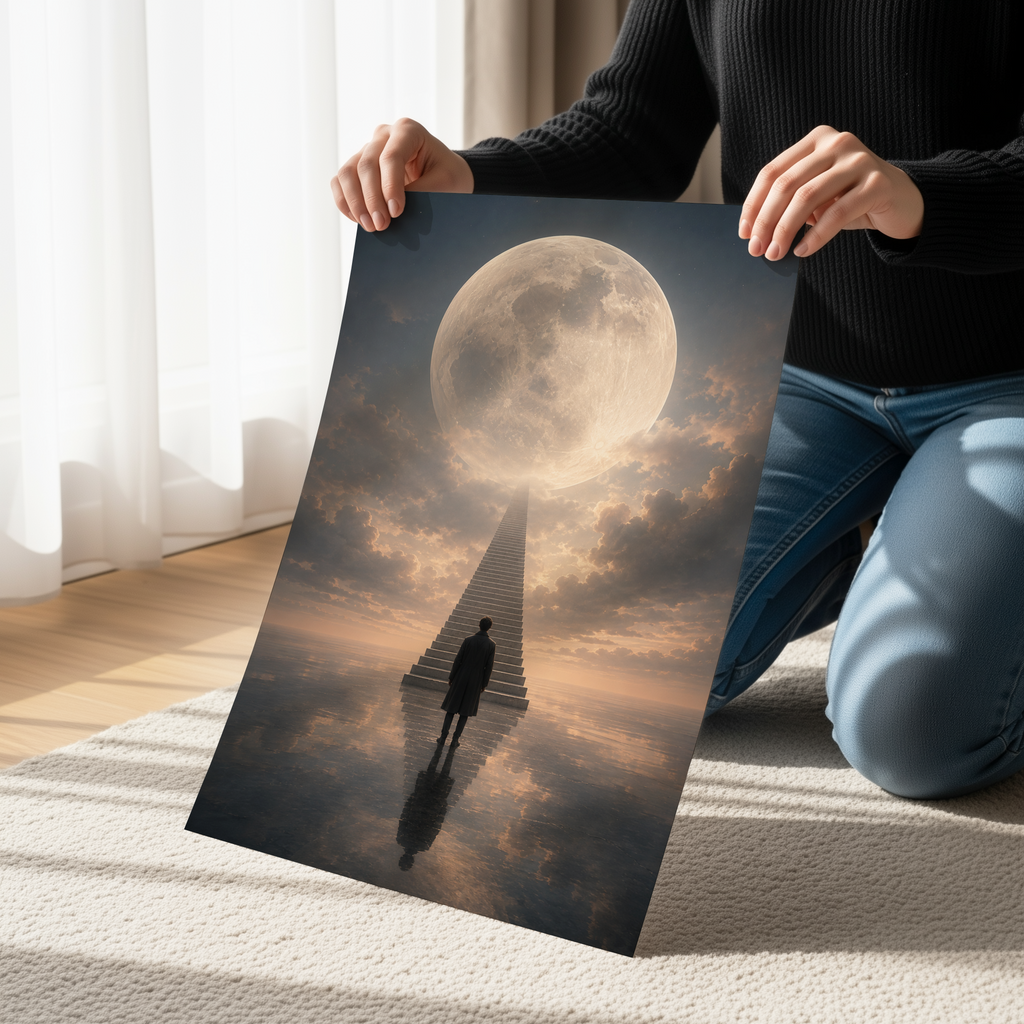 Minimalist Surrealist Moon Poster | Dreamlike Fantasy Wall Art Print