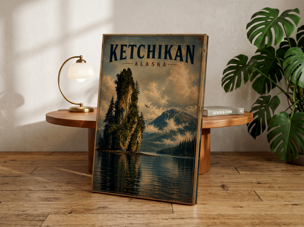 Ketchikan Alaska Poster | Vintage Coastal Alaska Wall Art Canvas Print