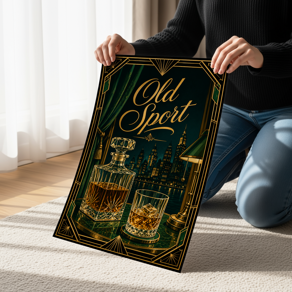 Old Sport Poster, Speakeasy Wall Art, Art Deco Whiskey Decor, Gatsby Inspired Home Bar Print, Roaring Twenties Cocktail Lounge Artwork