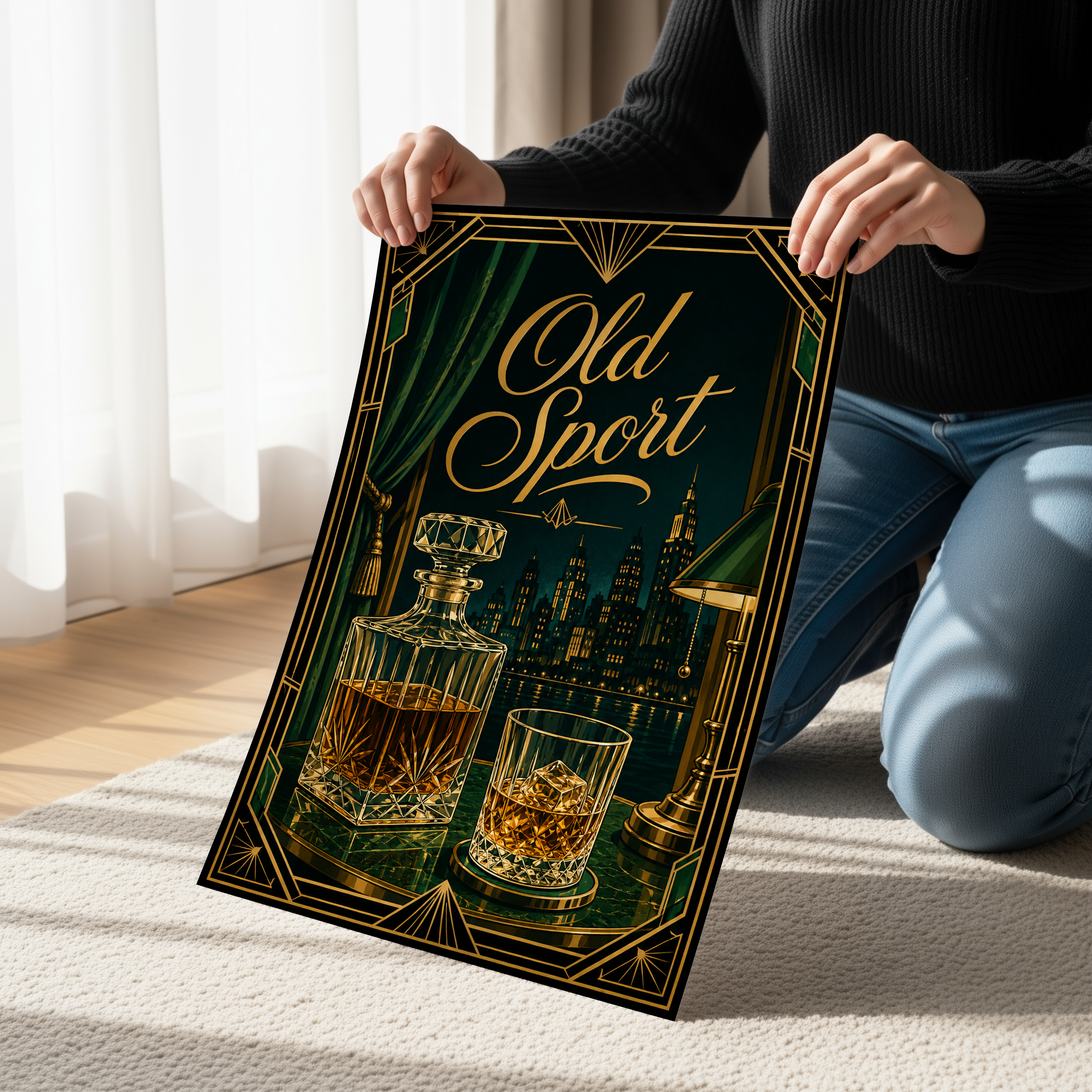 Old Sport Poster, Speakeasy Wall Art, Art Deco Whiskey Decor, Gatsby Inspired Home Bar Print, Roaring Twenties Cocktail Lounge Artwork
