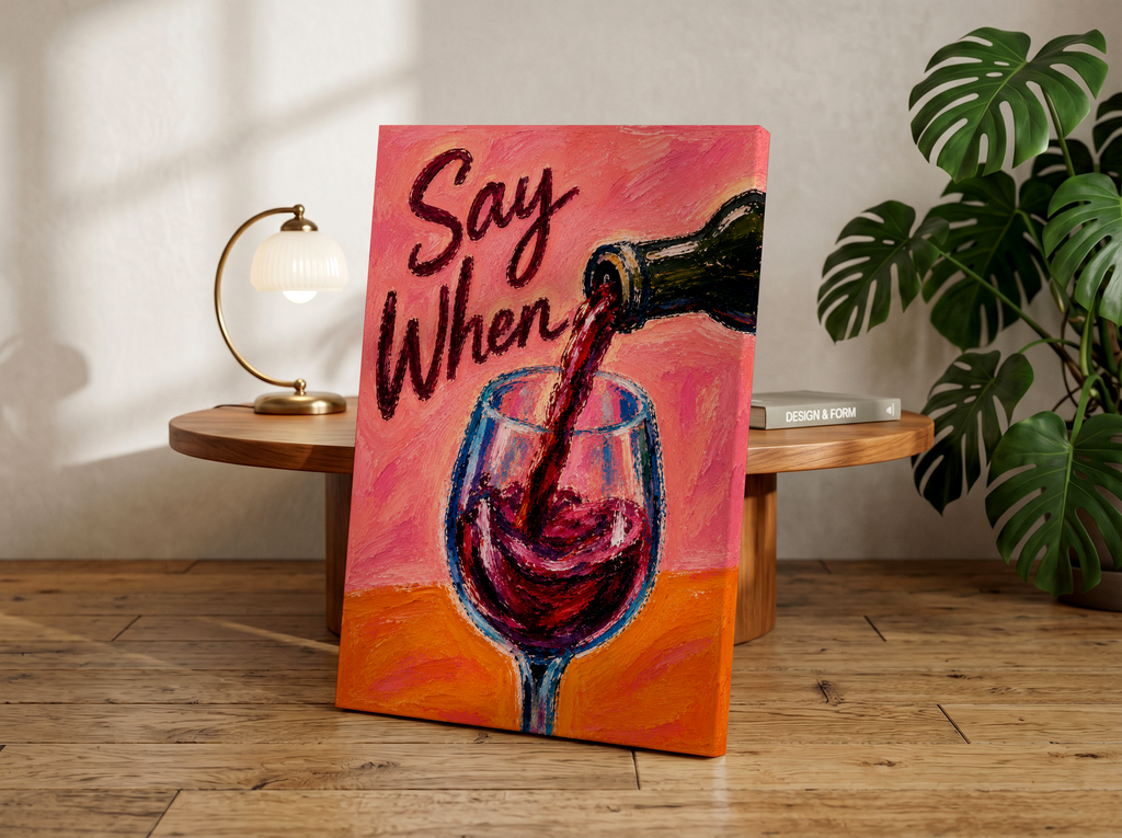 Say When Wine Poster | Colorful Wine Wall Art | Modern Bar Cart Decor | Wine Lover Gift | Bold Expressionist Kitchen Print