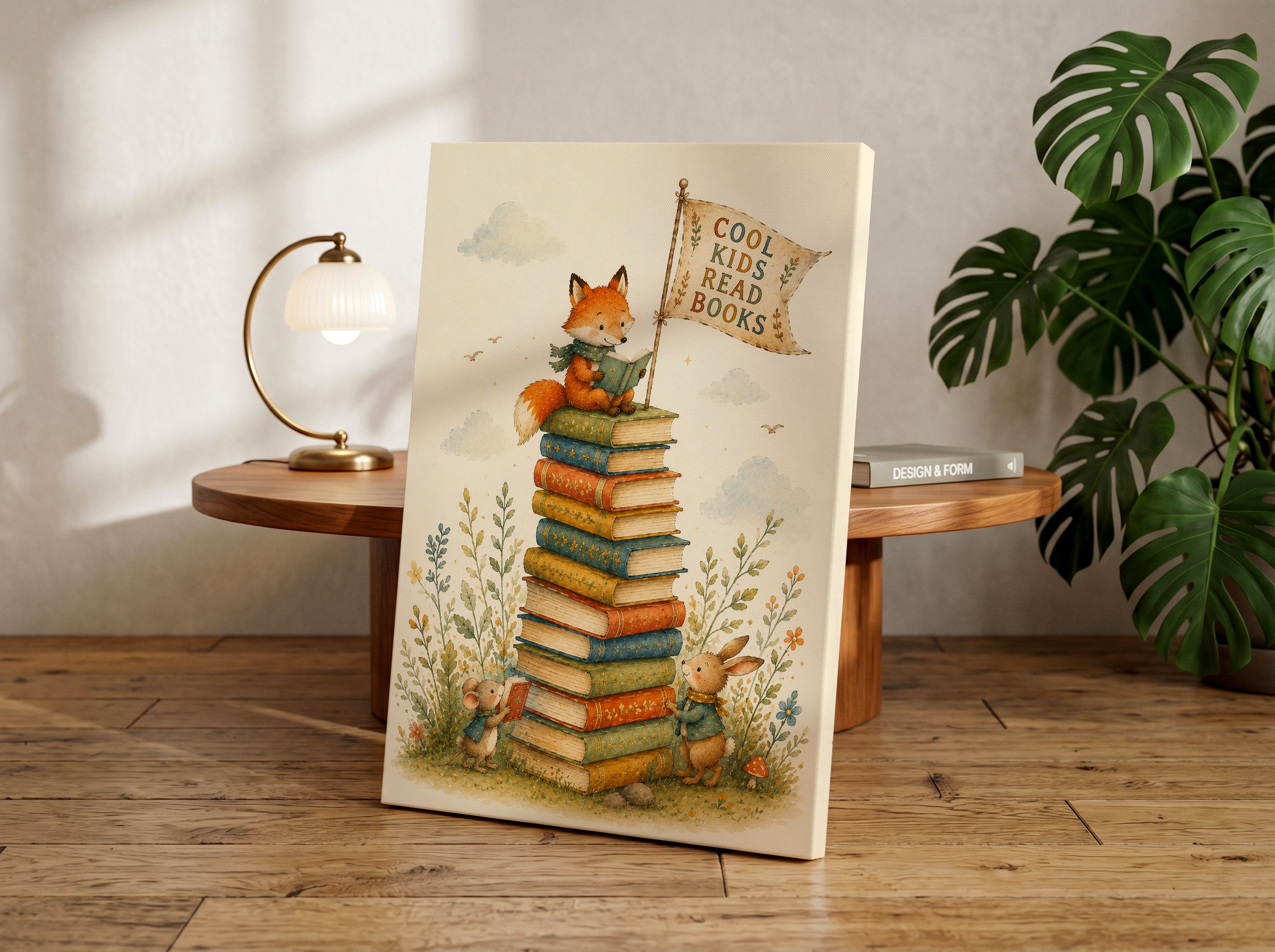 Cool Kids Read Books Fox Poster | Woodland Reading Wall Art | Storybook Nursery Decor | Book Stack Adventure Print | Reading Corner Art
