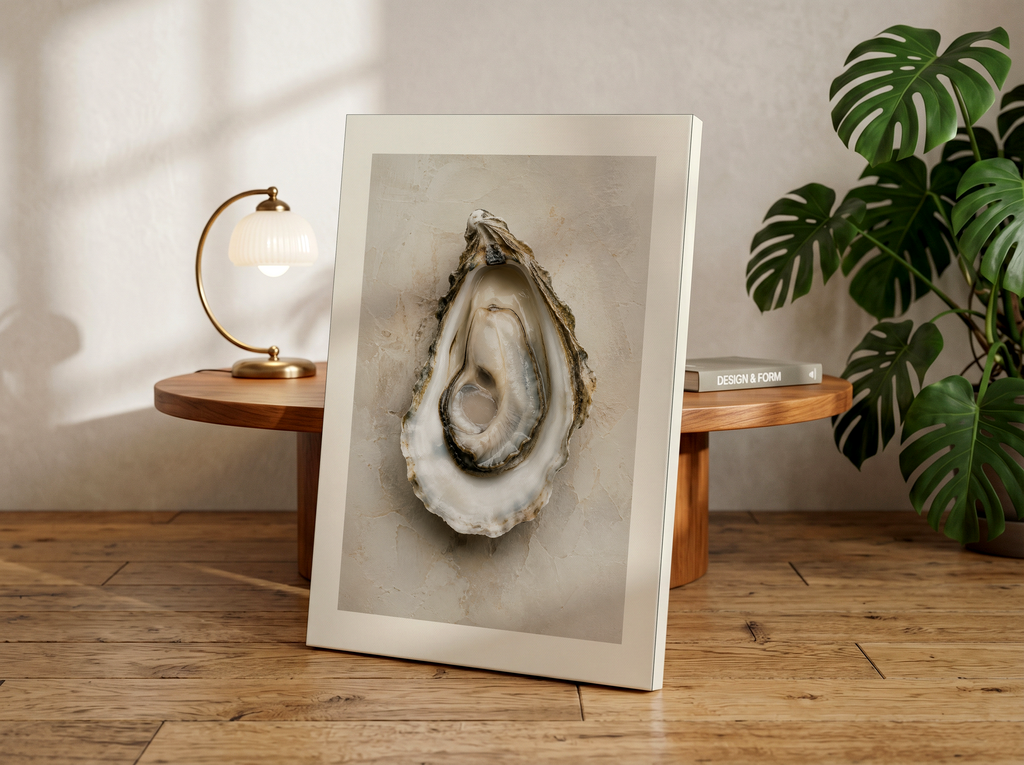 Oyster Wall Art Print, Coastal Oyster Artwork, Neutral Beach Decor, Oyster Shell Painting, Nautical Wall Art, Coastal Living Room Decor
