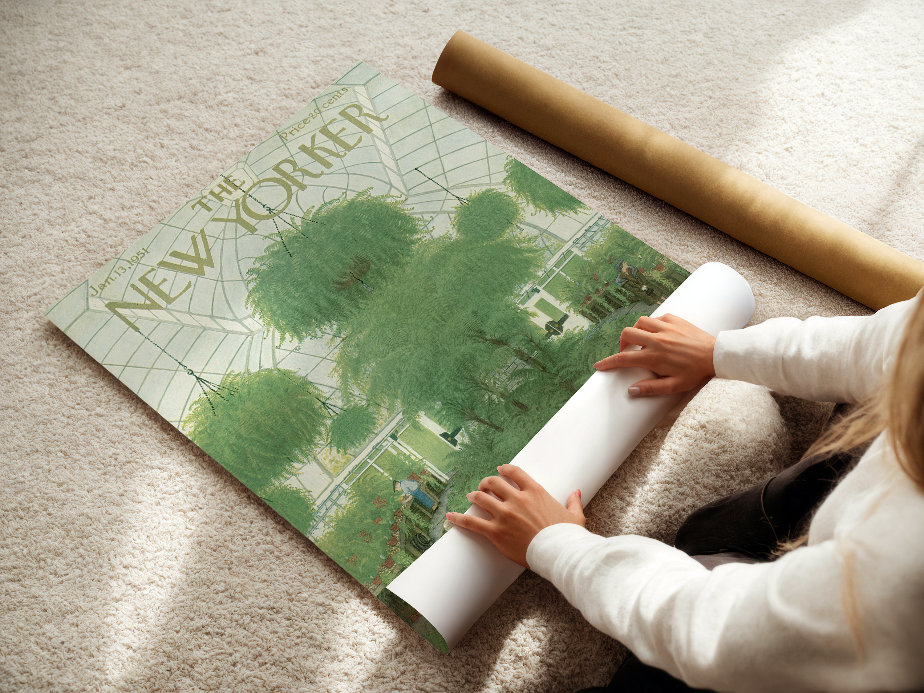 Vintage New Yorker Inspired Wall Art Print | Green Retro Conservatory Canvas or Poster