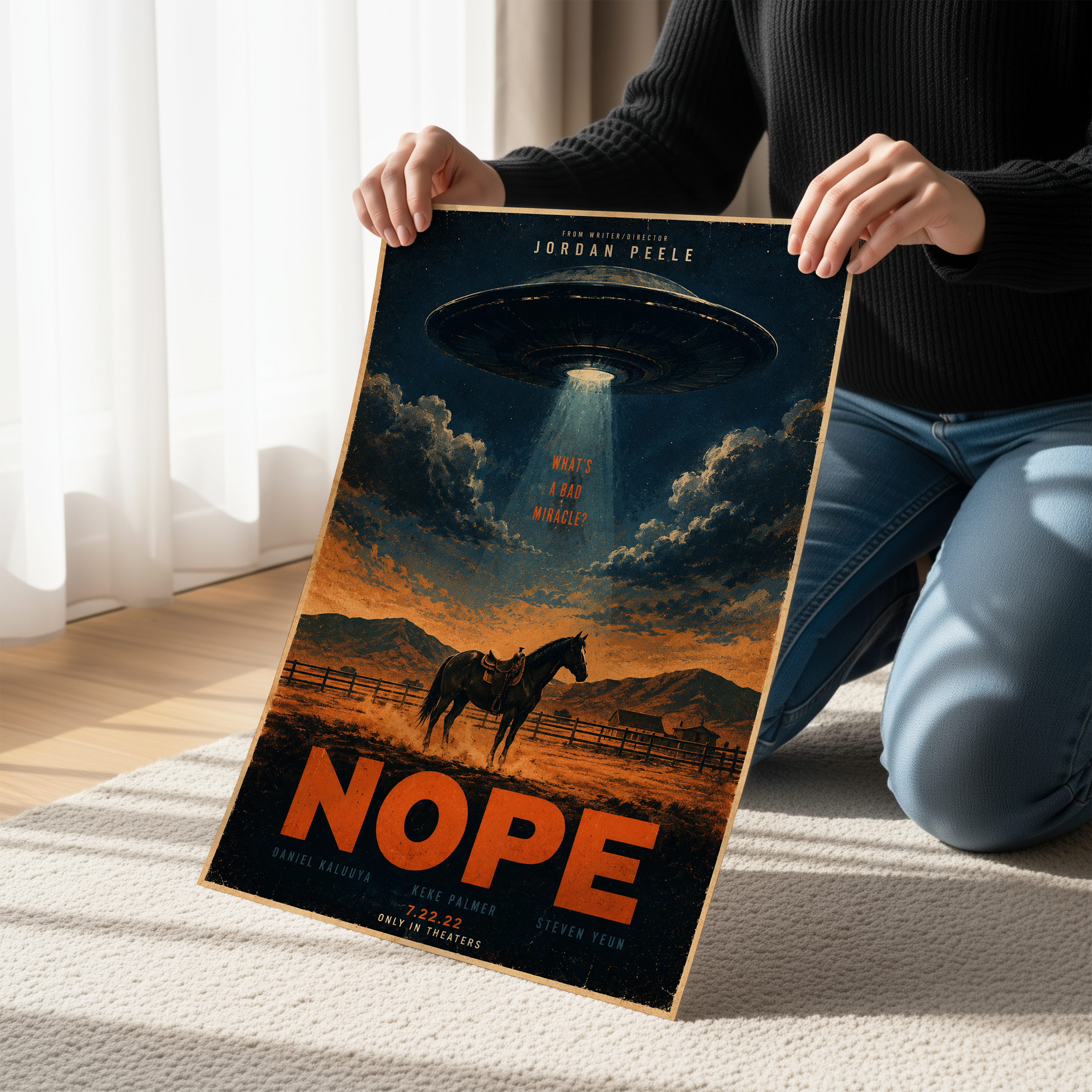 Retro Nope Movie Poster | Vintage UFO Horror Wall Art Print