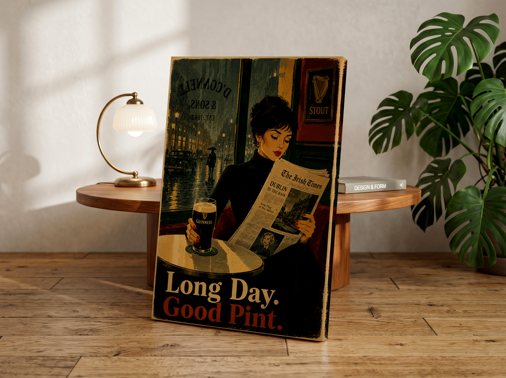 Vintage Guinness Pub Poster, Irish Pub Wall Art, Dublin Rain Cafe Print, Moody Retro Bar Decor, Guinness Lover Gift, Irish Aesthetic Artwork