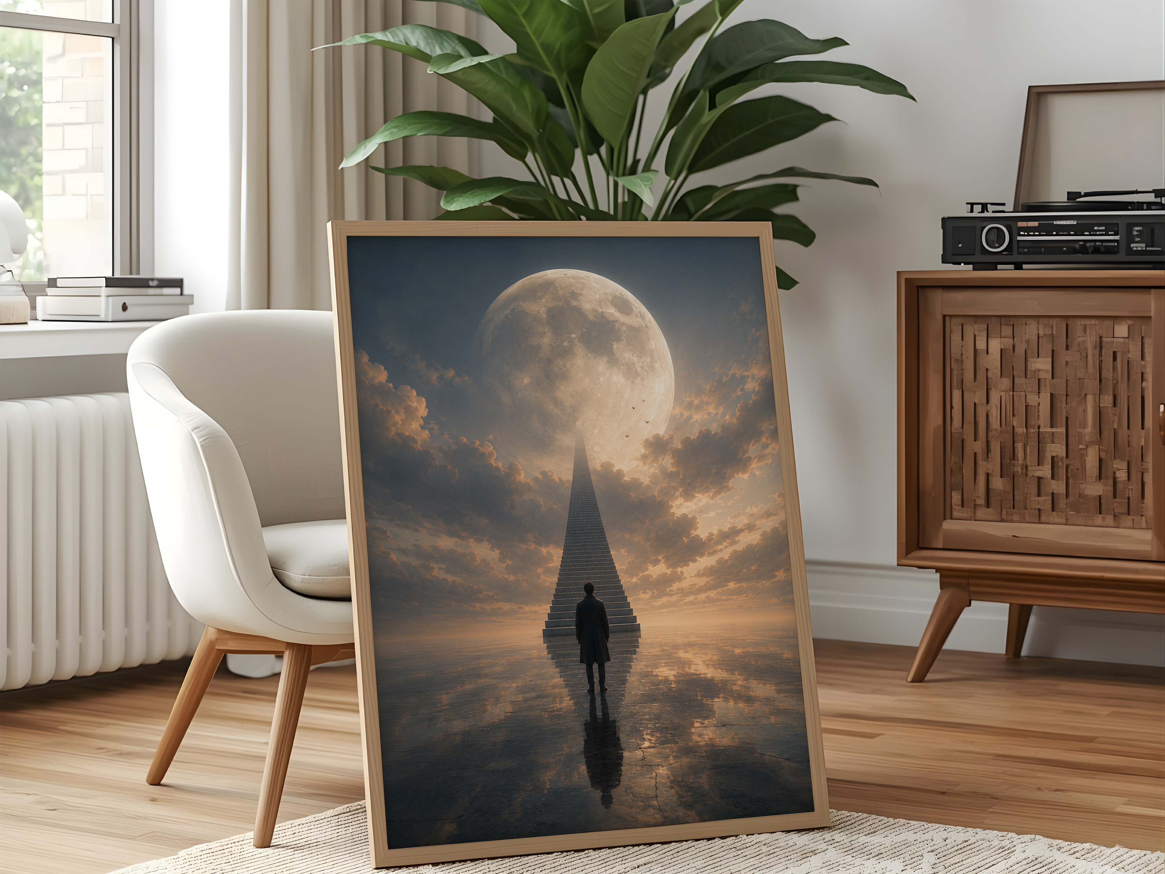 Minimalist Surrealist Moon Poster | Dreamlike Fantasy Wall Art Print