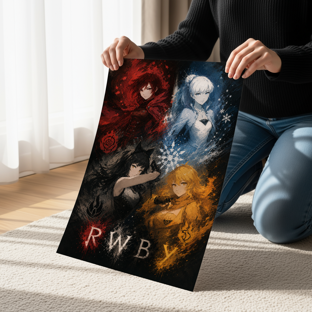 RWBY Poster, Team RWBY Wall Art, Ruby Rose Print, Weiss Schnee Poster, Blake Belladonna Art, Yang Xiao Long Decor, Anime Wall Art
