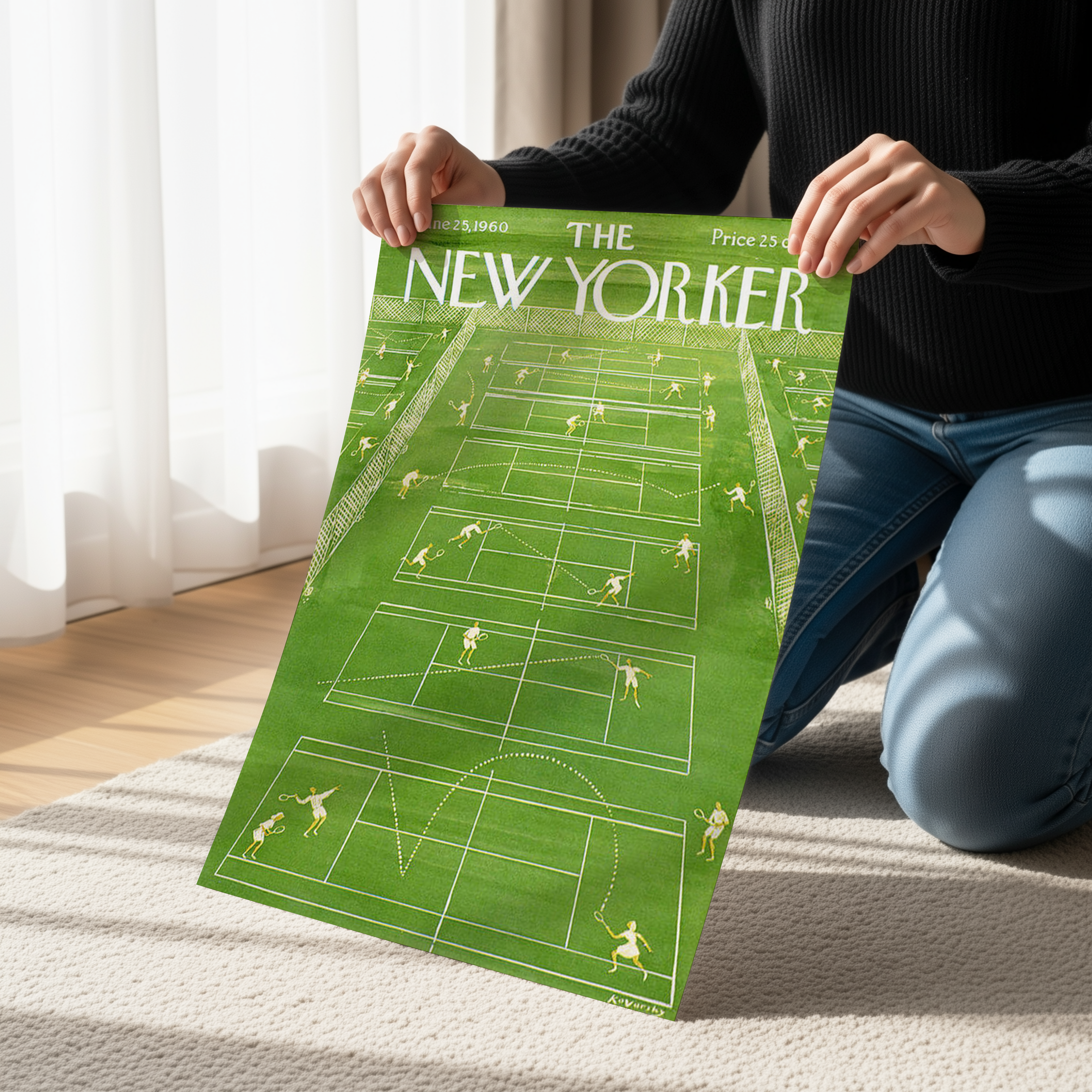 Vintage Tennis Wall Art Print | Retro Green New Yorker Inspired Sports Poster