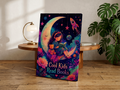 Cool Kids Read Books Wall Art | Cosmic Reading Moon Poster | Psychedelic Nursery Decor | Colorful Kids Room Art | Dreamy Book Lover Print