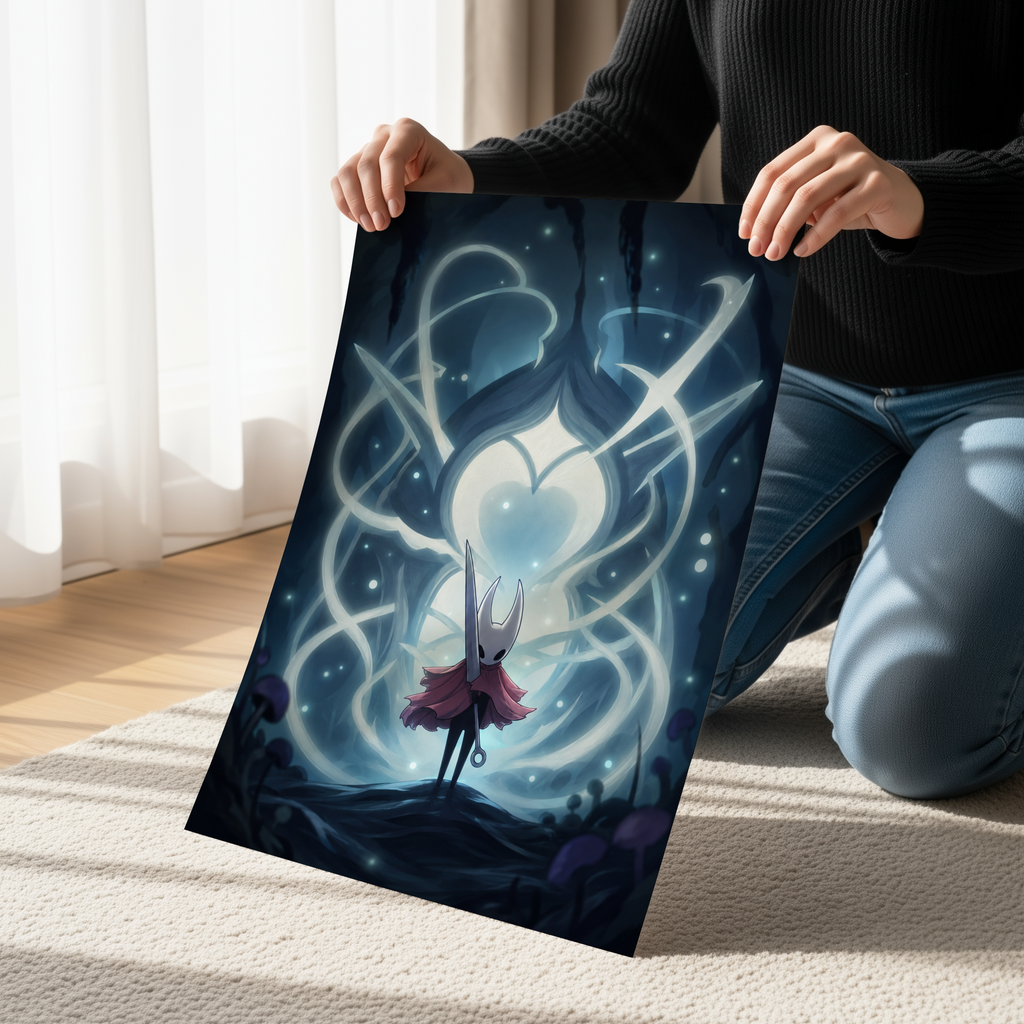 Hollow Knight Fan Art Print, Atmospheric Gaming Wall Art, Indie Game Inspired Poster, Dark Fantasy Video Game Decor, Knight Warrior Artwork