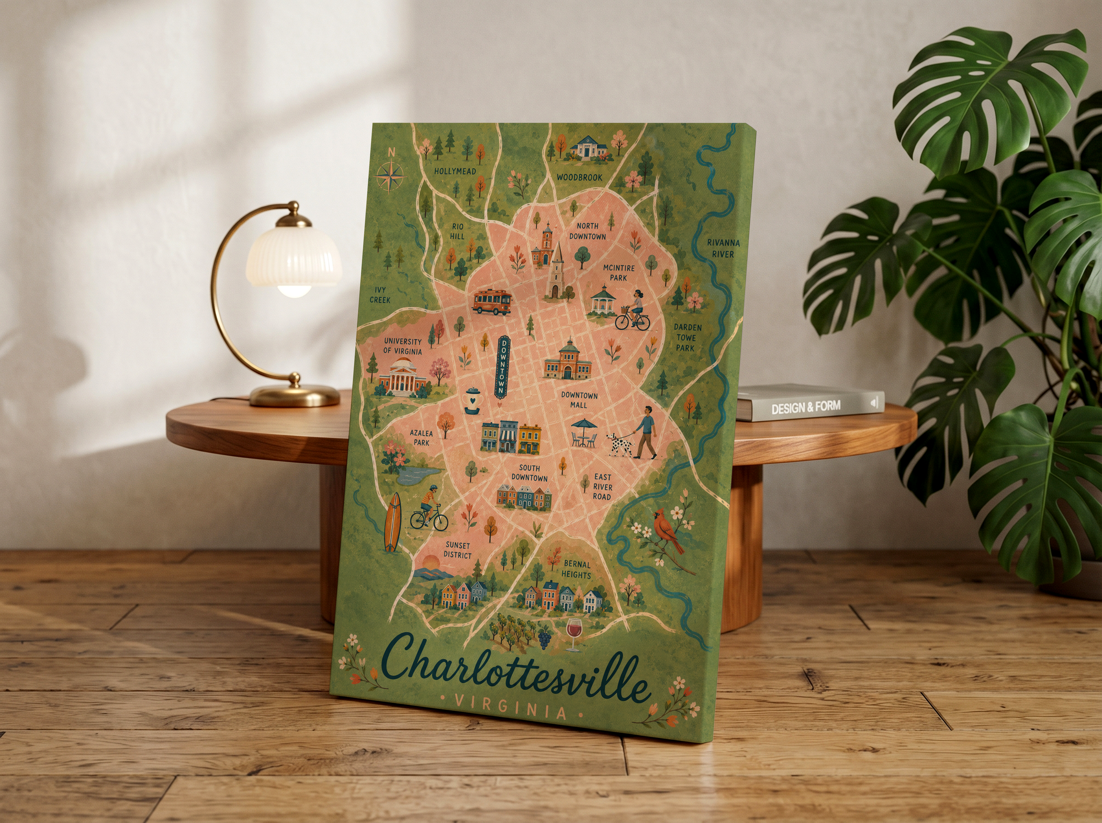 Charlottesville Map Print | Charlottesville Virginia Wall Art | Illustrated Charlottesville Map Poster | UVA Town Art | Virginia Travel Decor