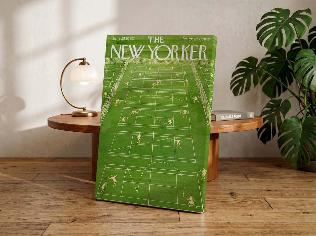 Vintage Tennis Wall Art Print | Retro Green New Yorker Inspired Sports Poster