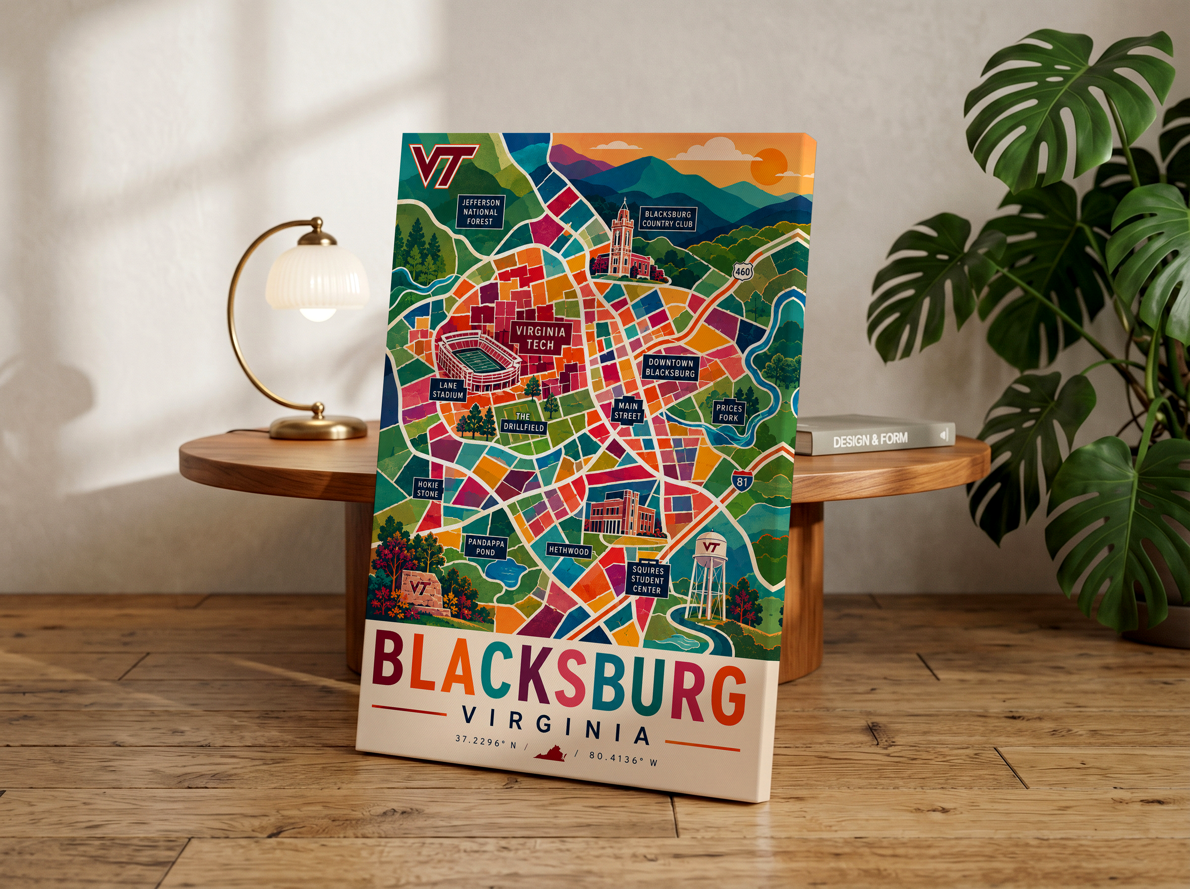 Blacksburg Map Print | Virginia Tech Wall Art | Blacksburg Virginia Map Poster | VT Campus Decor | Colorful College Town Map