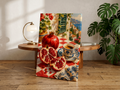 Pomegranate Breakfast Wall Art, Mediterranean Kitchen Print, Italian Coffee and Pomegranate Decor, Amalfi Coast Inspired Artwork, Coastal Fruit Illustration