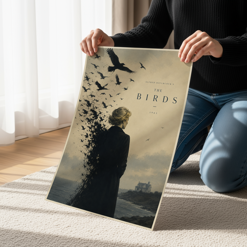 The Birds Inspired Poster | Hitchcock Coastal Horror Wall Art Print