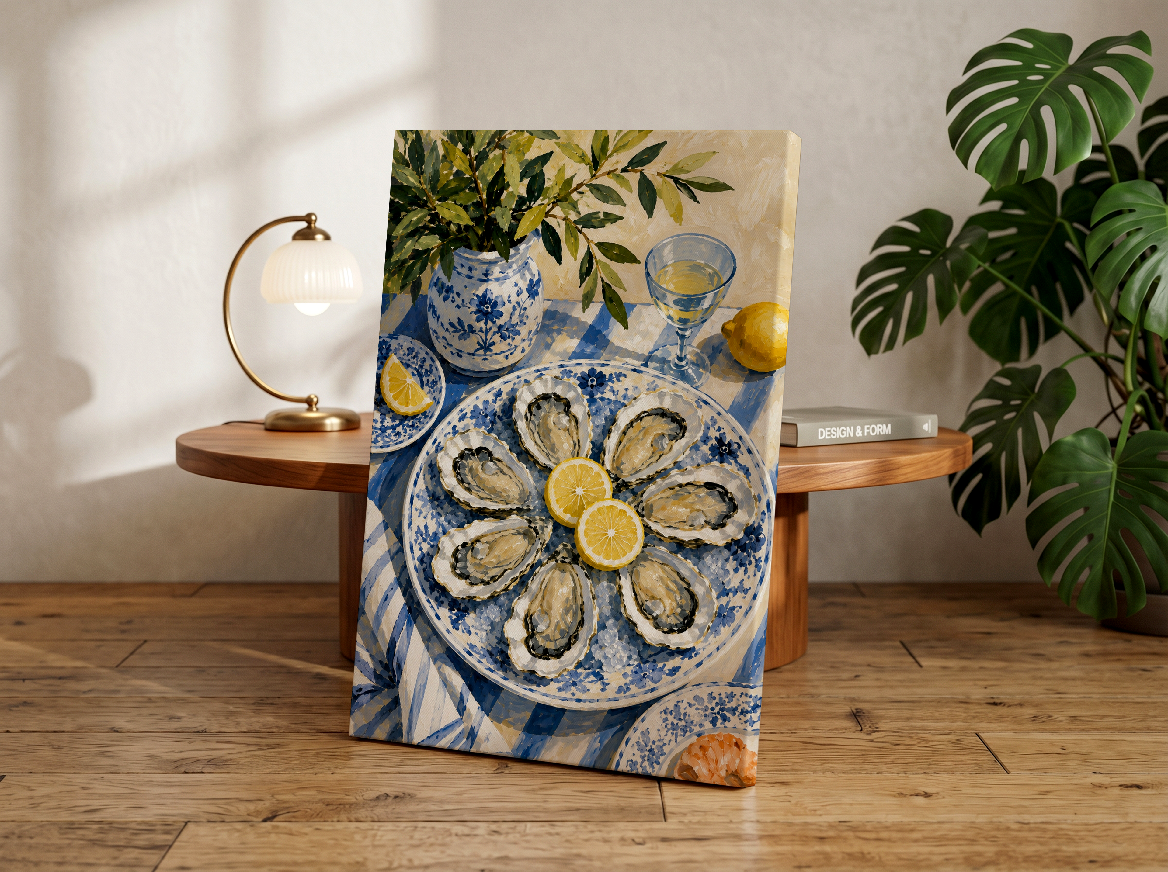 Oyster Wall Art Print, Coastal Kitchen Decor, Oyster Painting, Blue and White Coastal Artwork, Seafood Still Life Print, Coastal Dining Room Decor
