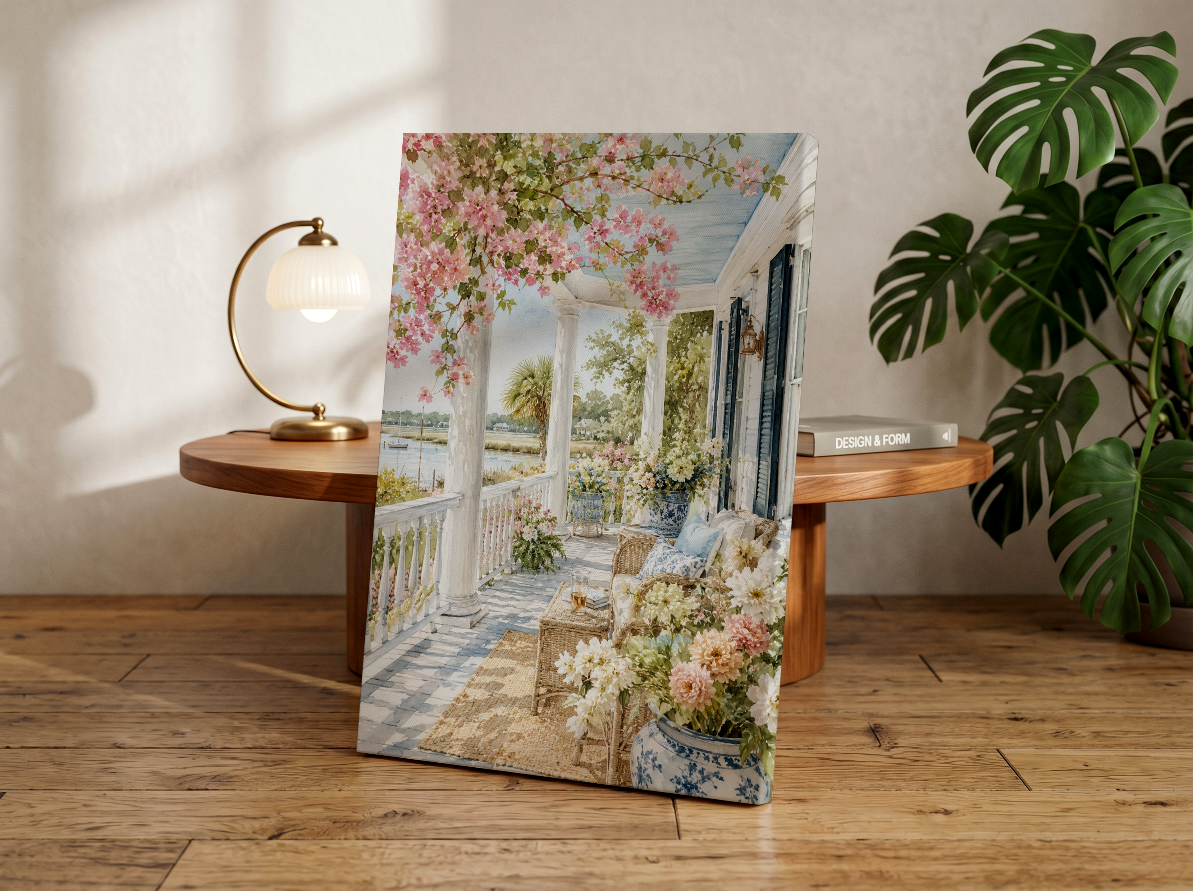 Southern Coastal Porch Watercolor Print | Elegant Floral Cottage Wall Art